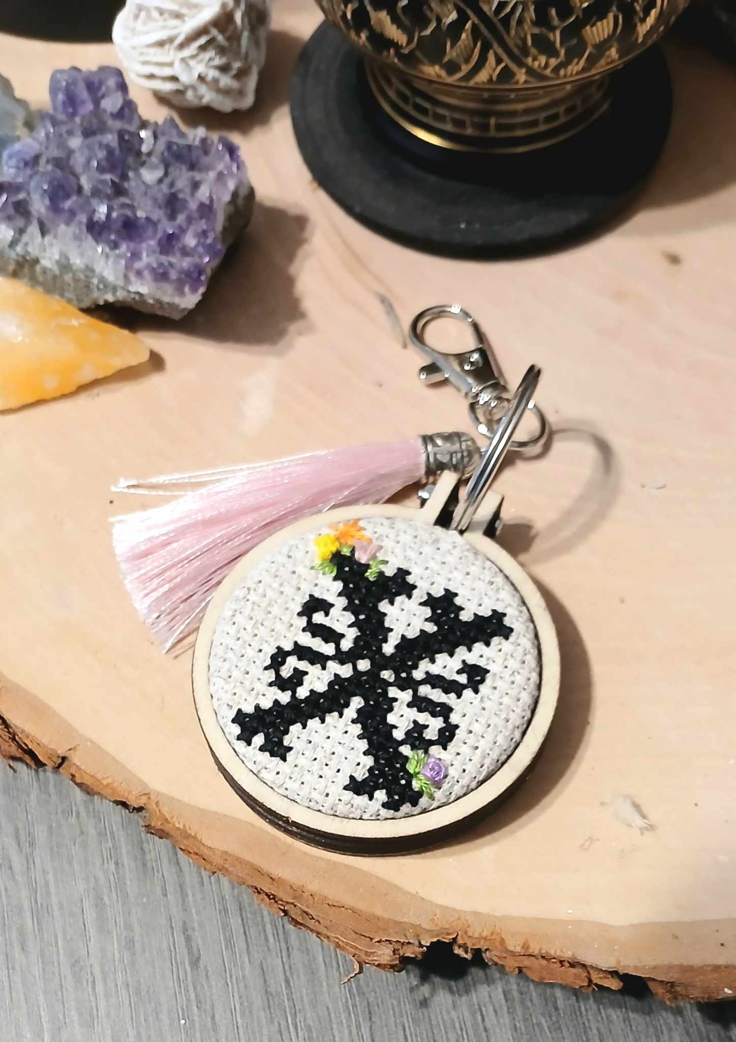 "X" cross stitch keychain
