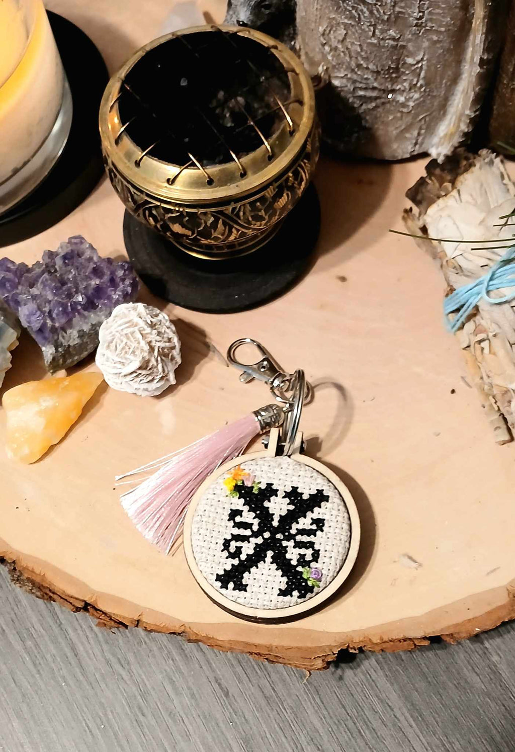 "X" cross stitch keychain