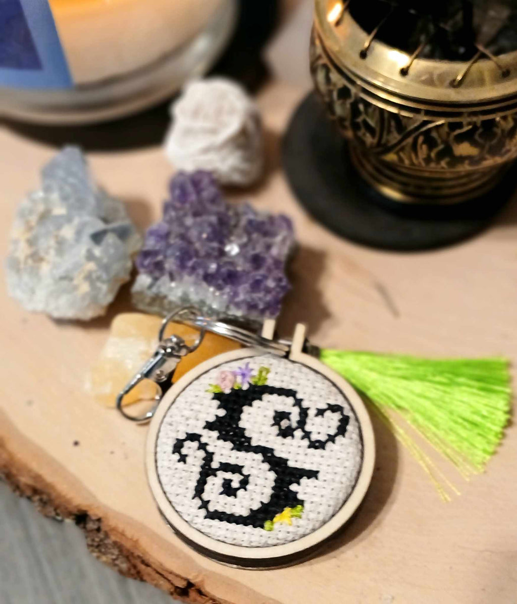 "S" cross stitch keychain