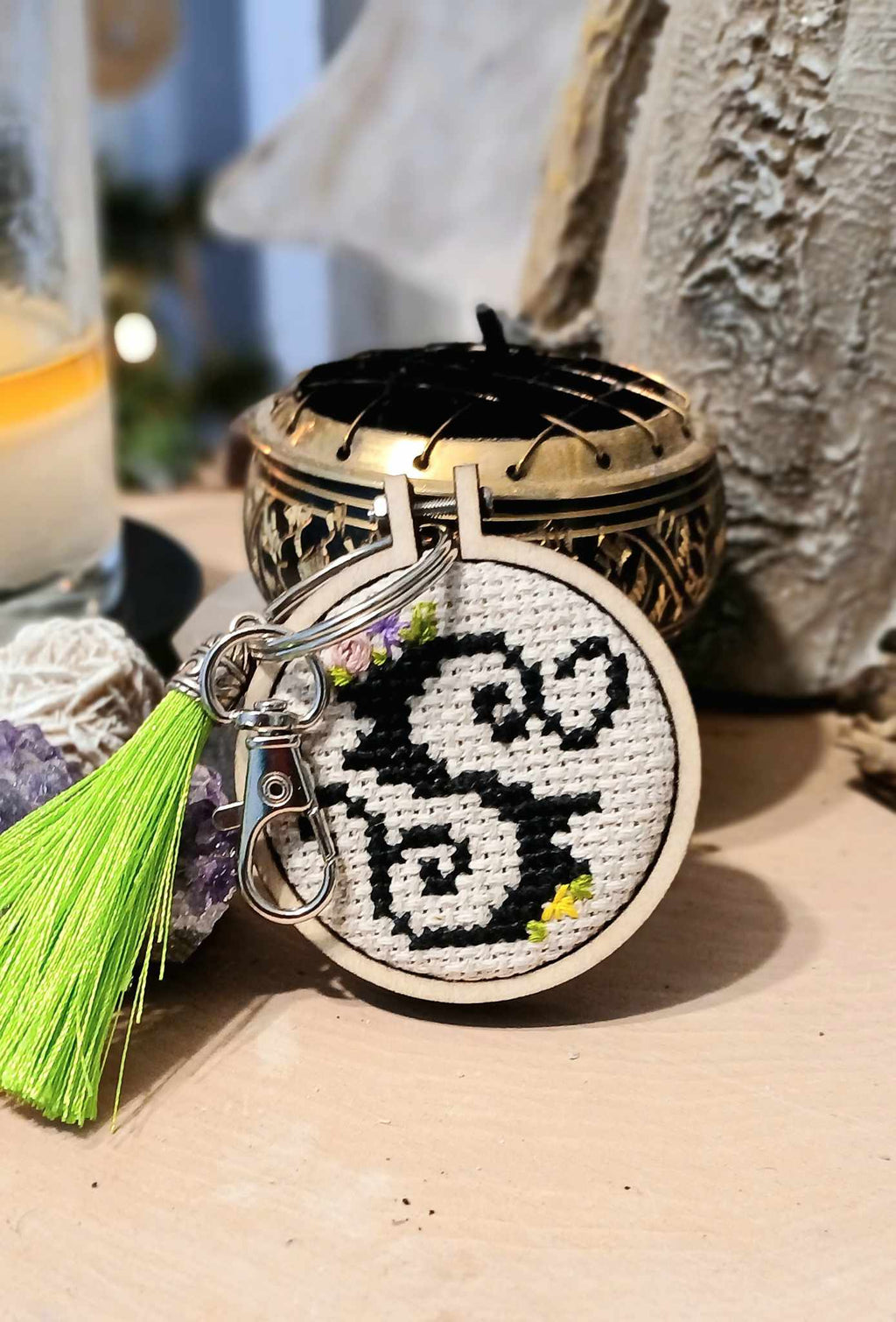 "S" cross stitch keychain