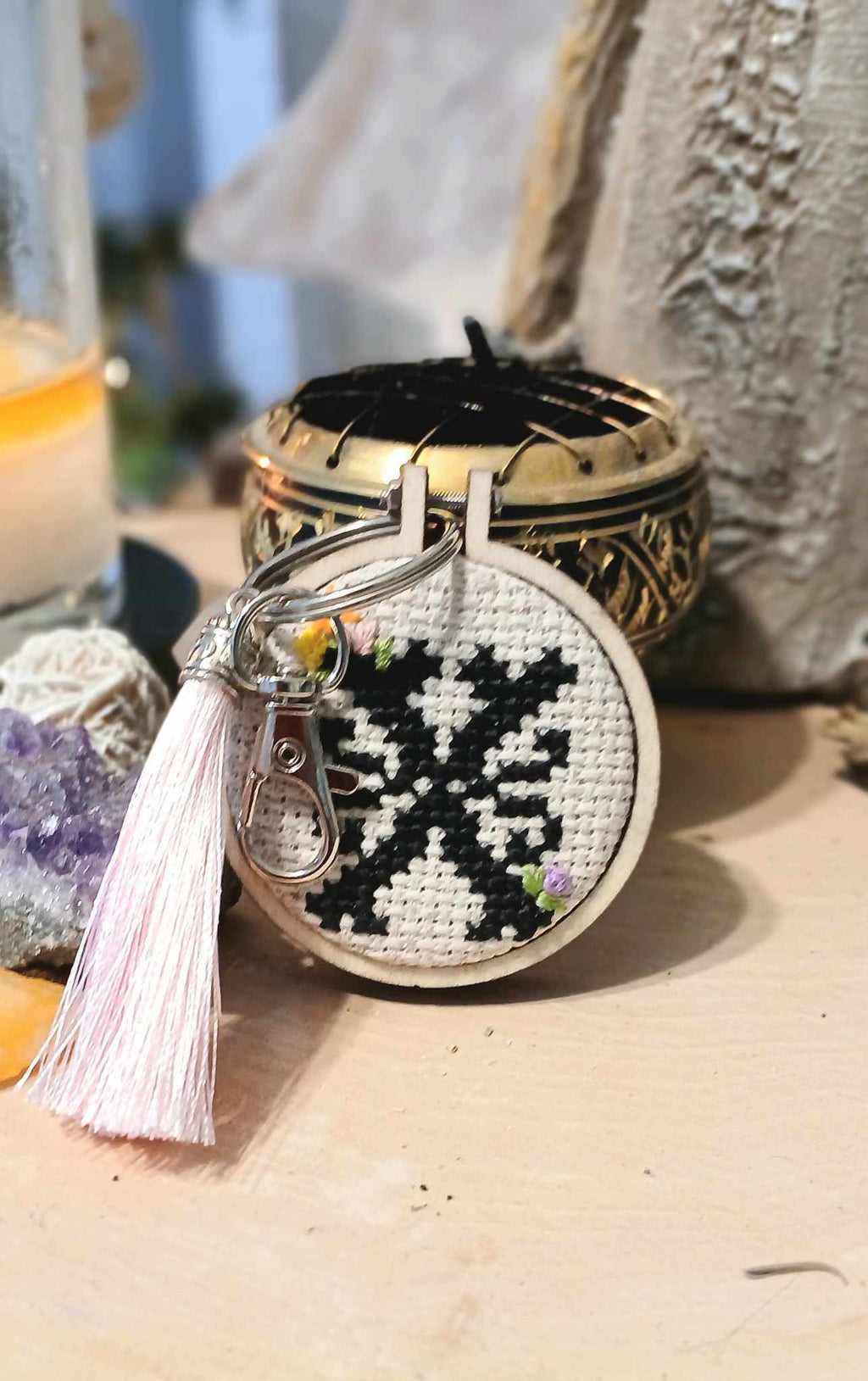 "X" cross stitch keychain