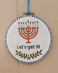 "Let's Get Lit"  Hannukah cross stitch