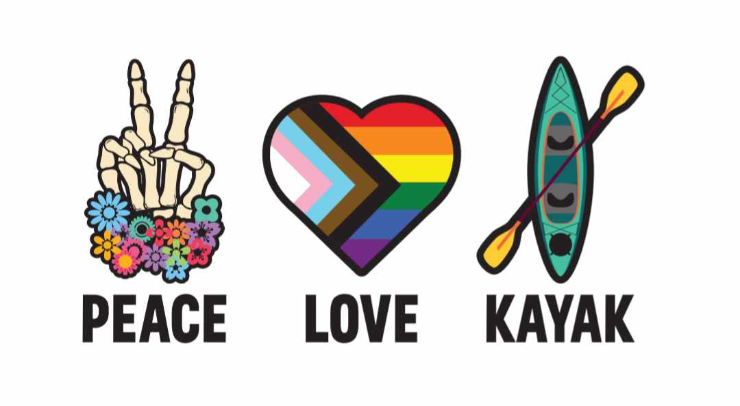 Peace, Love & Kayak sticker